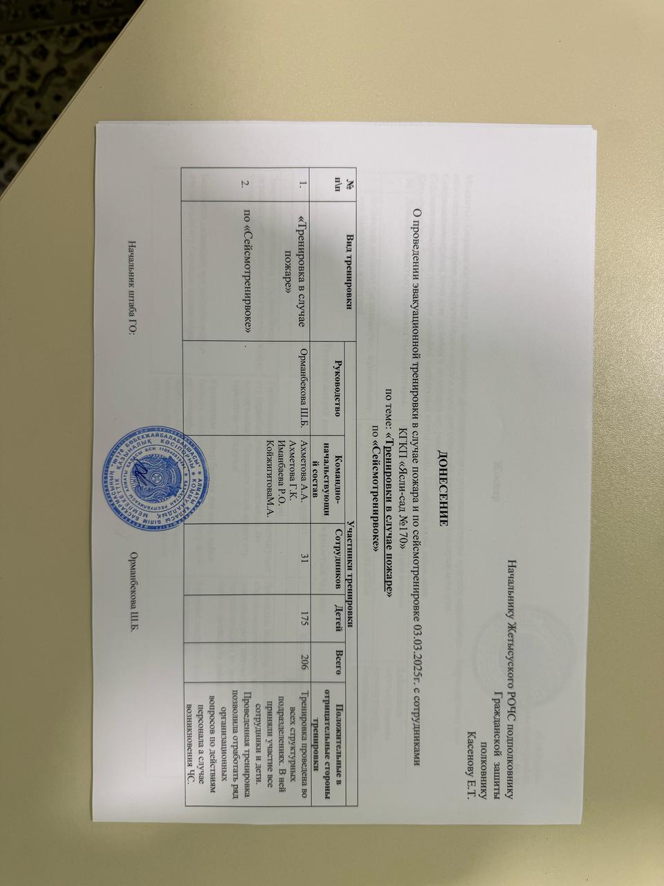 Төтенше жағдай кезіндегі жаттығулар